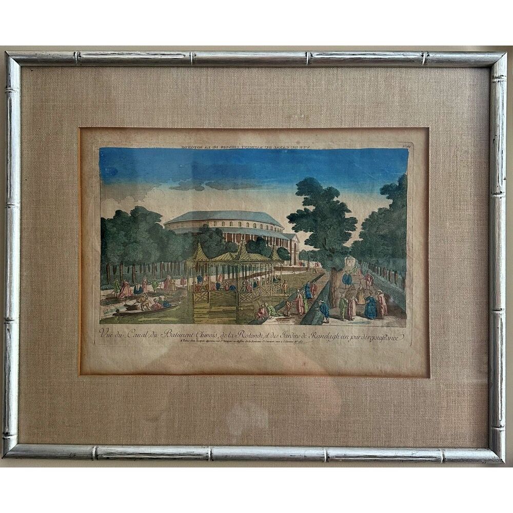 Vue du Canal du Batiment Chinois de la Rotunde et Jardin 1770 Original Antique